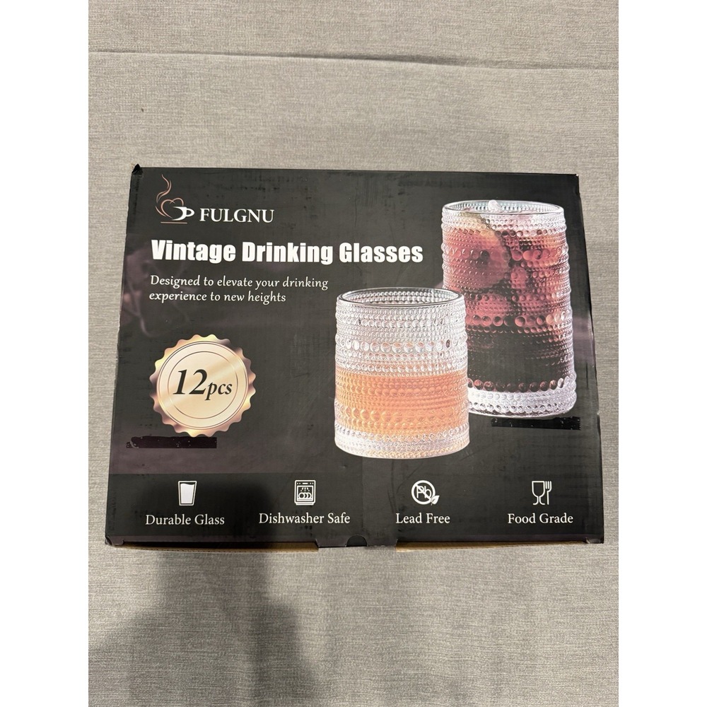 Hobnail Drinking Glasses Set of 12, 11.8 oz Vintage Glasses Drinking Set & 10 oz